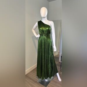 AOMEI Emerald Green Metallic One-Shoulder Pleated Maxi Dress - NWT - S